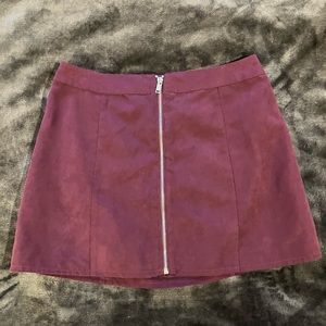 Divided H&M Faux Suede Wine Zip Front Mini Skirt
